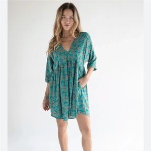 NATURAL LIFE XL Teal Floral vneck Dress